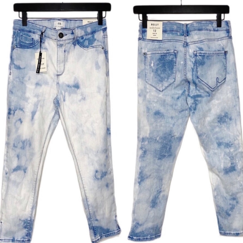 New River Island Molly Mid Rise Capris Jeans in Light Wash Bleached